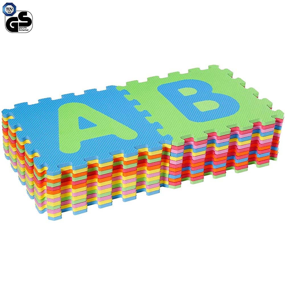 Tappeto Puzzle per Bambini Set 26 Pezzi Tappetino Gioco Alfabeto con Lettere Staccabili in Gomma Multicolore