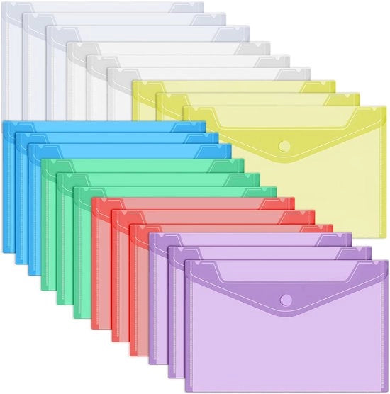 Documentenmap A5 con chiusura a vite, tas documenti trasparente A5 con apertura per inserimento, mappe documenti PVC con tasca trasparente per documenti, set di 7 colori per documenti, dossier e documentazione