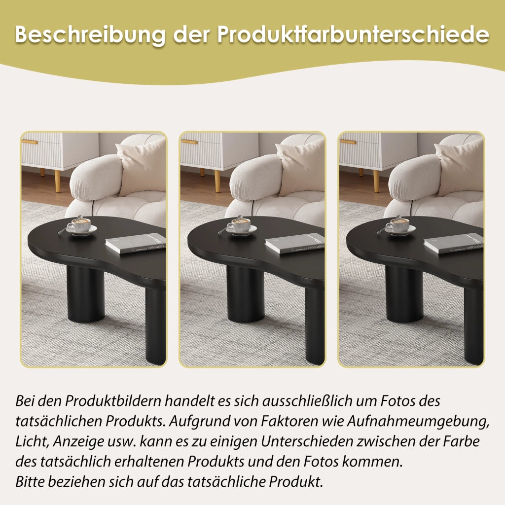 Tavolino basso a forma di nuvola con piano in MDF e gambe in PVC nero con feltrini 107 × 66 × 40,5 cm
