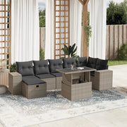 Set Divano da Giardino 8pz con Cuscini Grigio Chiaro Polyrattan