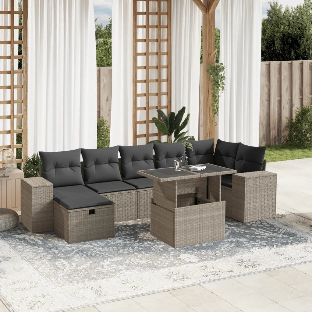 Set Divano da Giardino 8pz con Cuscini Grigio Chiaro Polyrattan
