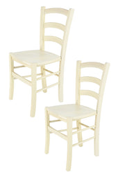 Set 2 Sedie Venice Tommychairs, robusta struttura in legno di faggio verniciata in anilina bianca e seduta in legno