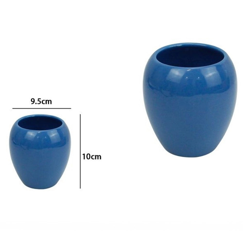 Trade Shop - Bicchiere Porta Spazzolini In Ceramica Blu Moderno Accessori Arredo Bagno 79257 -