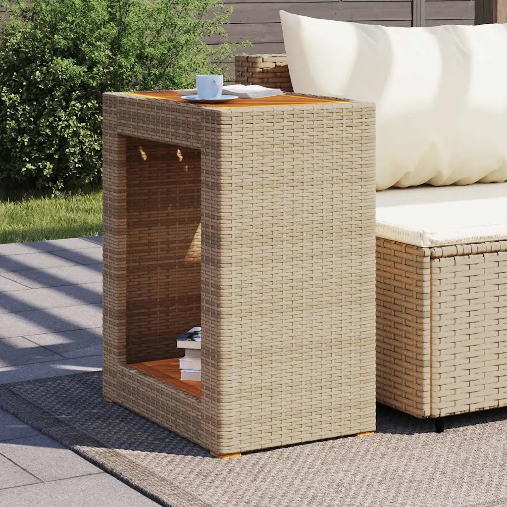 Tavolino da Giardino-Tavolo da Esterno-Tavolino da Patio Piano Legno Beige 60x40x75 cm Polyrattan