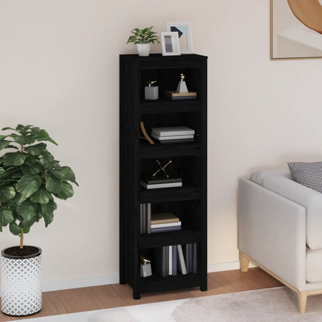 Libreria Nera 50x35x154 cm in Legno Massello di Pino 821718