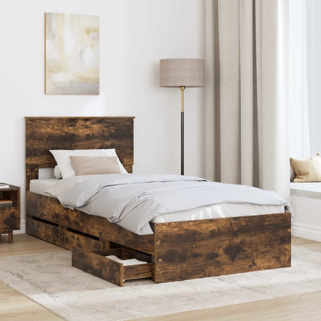 Struttura del letto con cassetto Rovere fumé 75 x 190 cm 3408037