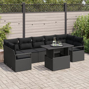 Set Divano da Giardino a 8 Pezzi con Cuscini Nero Polirattan
