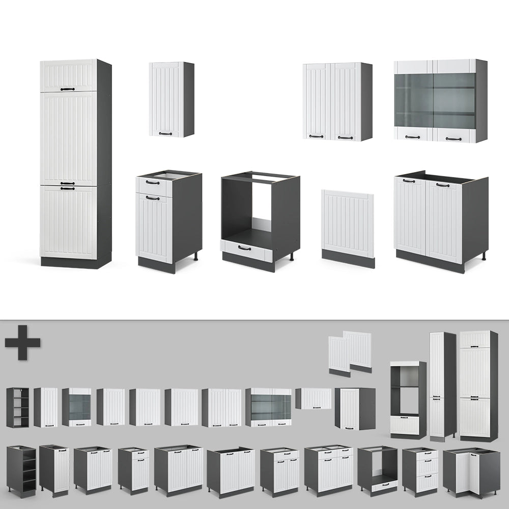 Vicco Cucina componibile Bianco casa di campagna/antracite 300 cm senza piano di lavoro