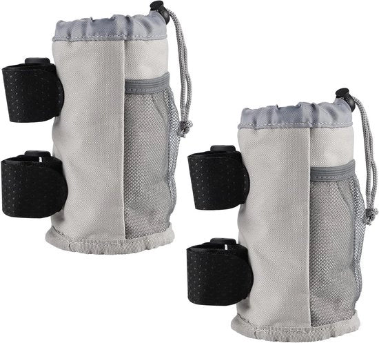 2 x Porta bottiglie per bicicletta e passeggino - Grigio - Con sacchetto di rete