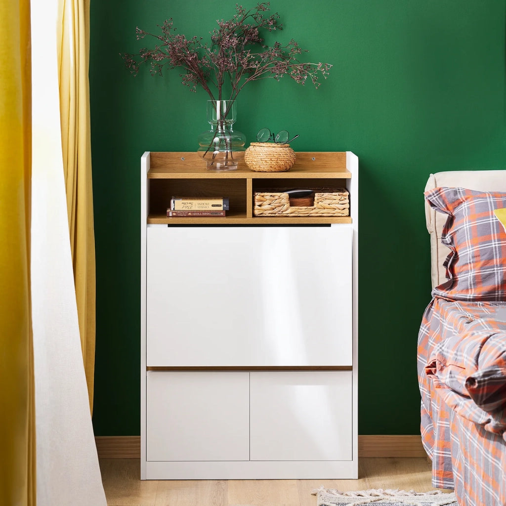 SoBuy Scrivania pieghevole multifunzionale Tavolo da lavoro con Ripiani Bianco-Naturale 63x67x93 cm FWT109-WN