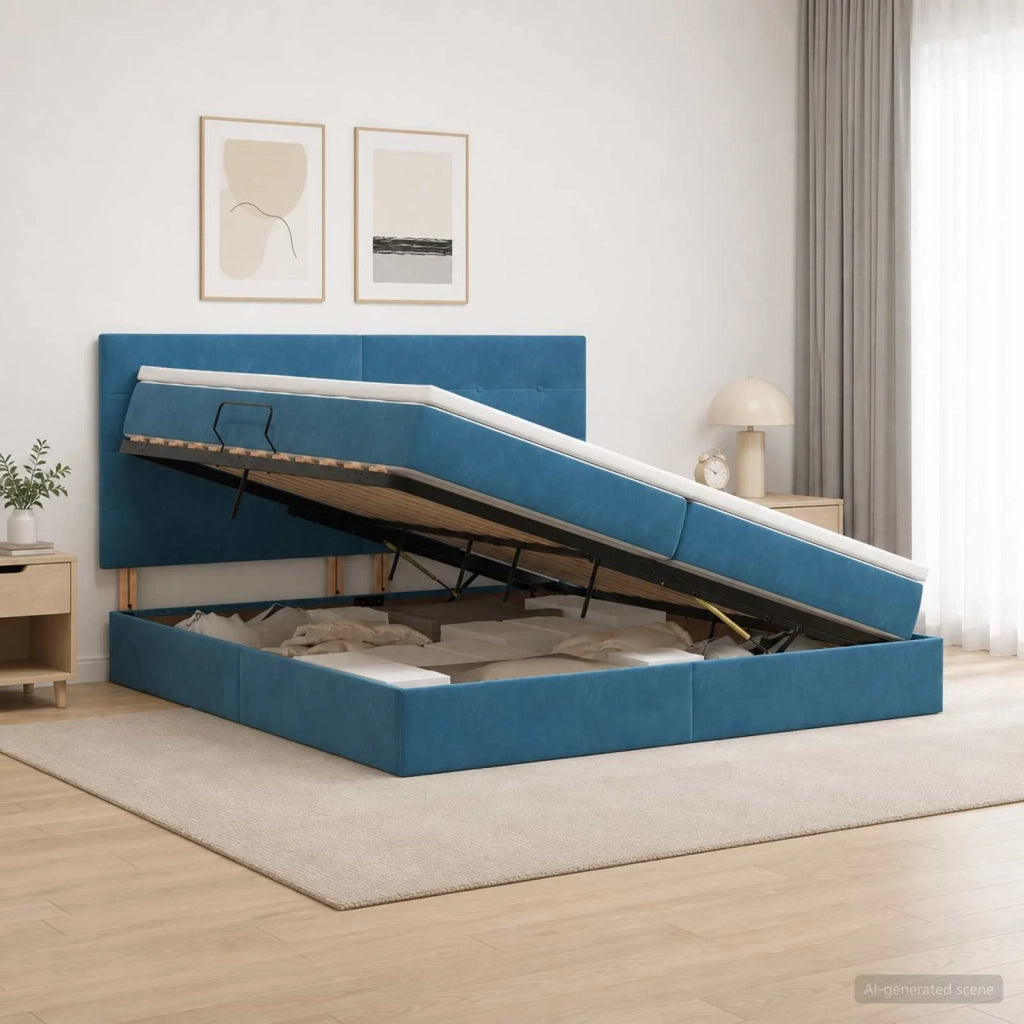 Letto con contenitore e materasso Blu Scuro 200 x 200 cm 3459715