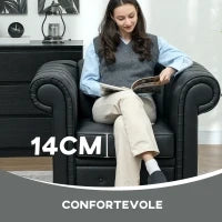 Poltrona da Salotto Stile Chesterfield in Finta Pelle PU con Gambe in Legno, Nero
