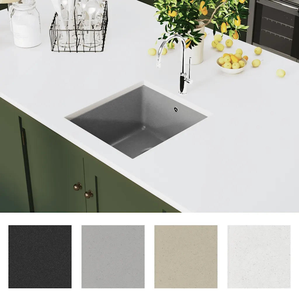 Lavello da Cucina in Granito Vasca Singola-Lavandino-Lavabo Grigio 529328