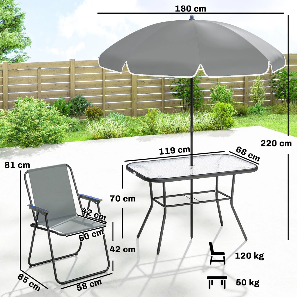 Set da giardino esterno 8 pezzi con tavolo e 6 sedie pieghevoli ¨C zephmum ¨C Grigio, Polipropilene