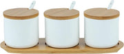 Suikerpot moderno, contenitore per zucchero, vaso per zucchero in ceramica, contenitore per spezie con cucchiai in ceramica e coperchi in bambù per il contenimento di zucchero, sale (bianco)