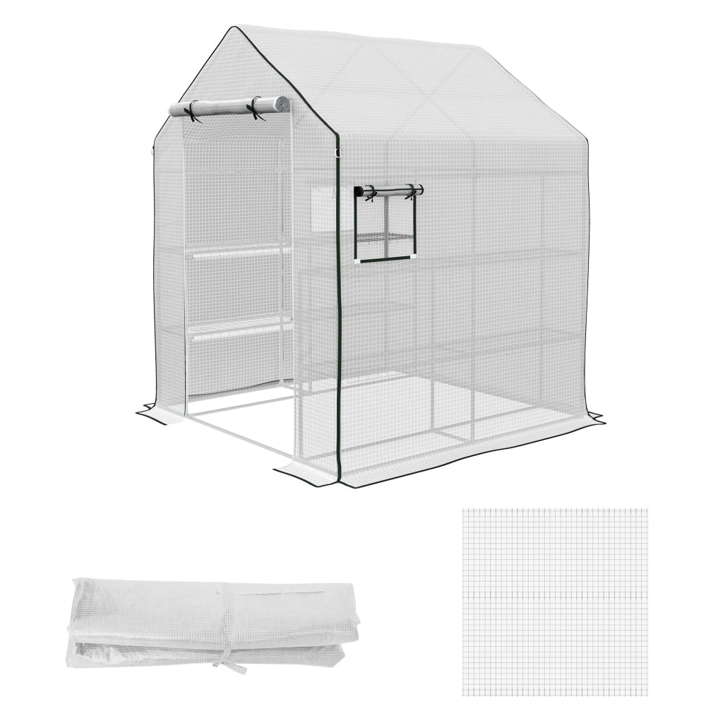 Telo Sostitutivo Serra Giardino ¨C zephmum ¨C Grigio 140x143x190 cm con Finestra e Porta