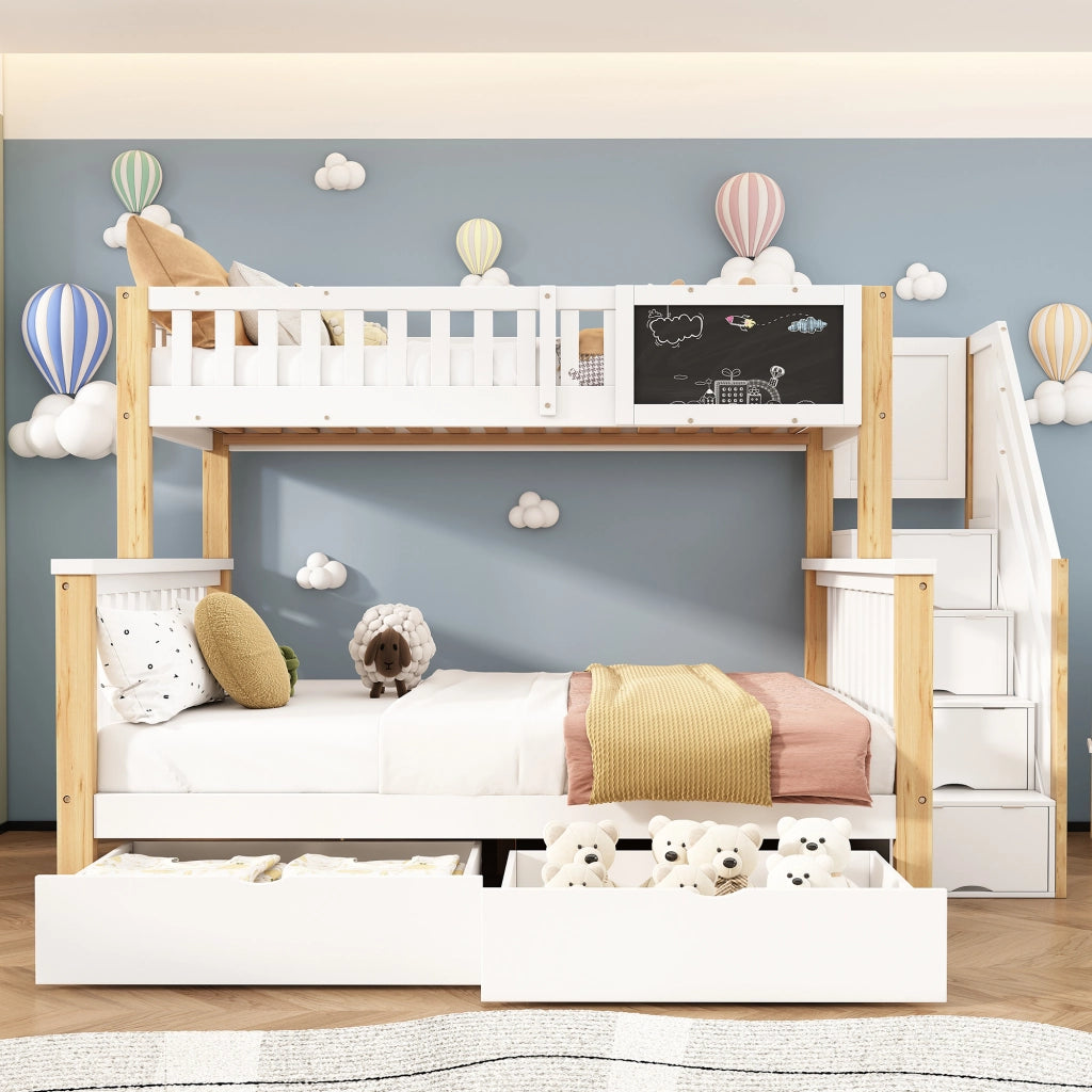 LETTO a castello multifunzionale 90x200+140x200 Bianco e Rovere chiaro