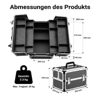 Cassetta attrezzi vuota in alluminio con 2 chiavi, valigetta universale per attrezzi 35,5 x 24 x 22,5 cm, hobby, lavoro, cassetta portautensili con separatori,