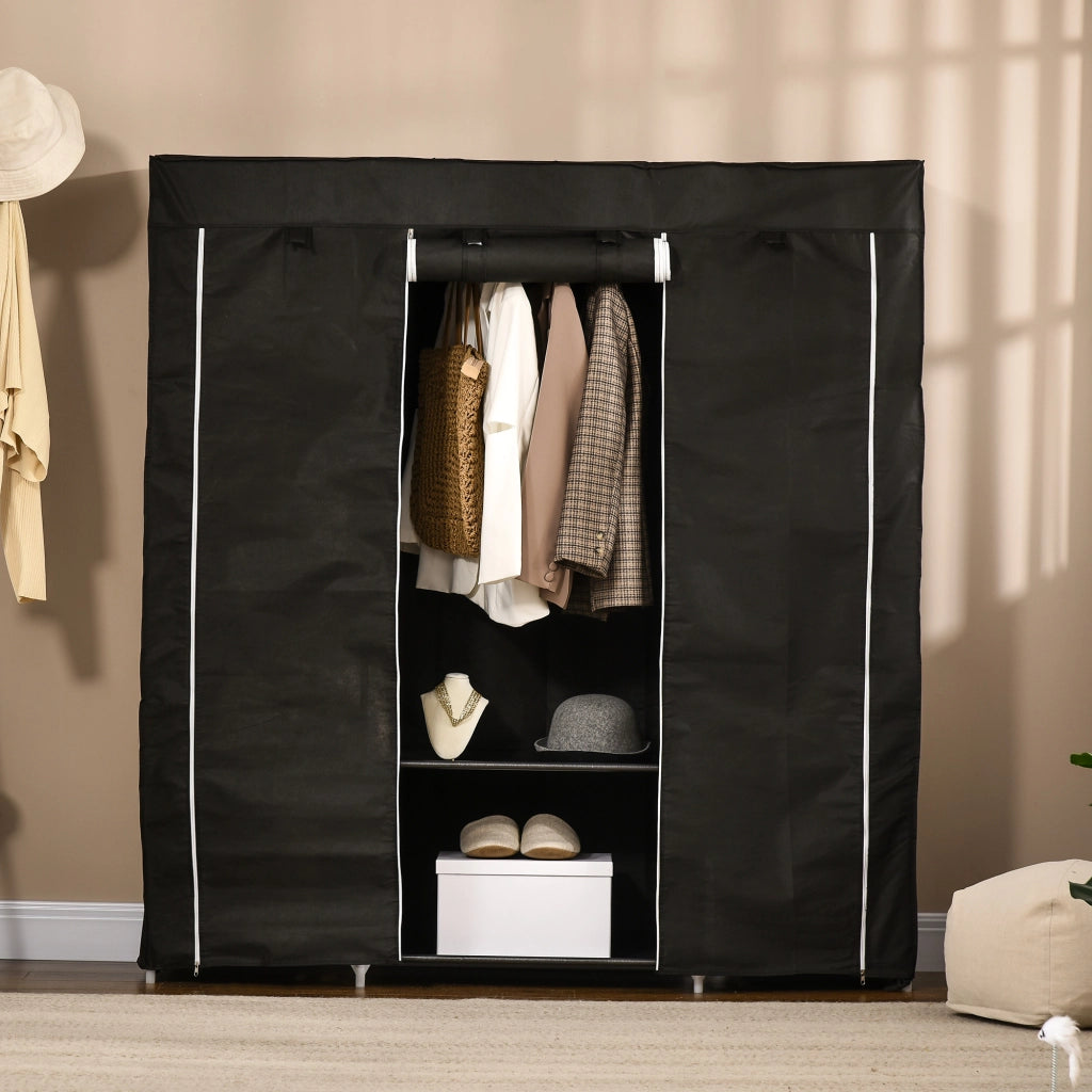 Armadio Tessuto Appendiabiti Ripieghevole con Ripiani ¨C zephmum ¨C Nero 150x43x162.5 cm