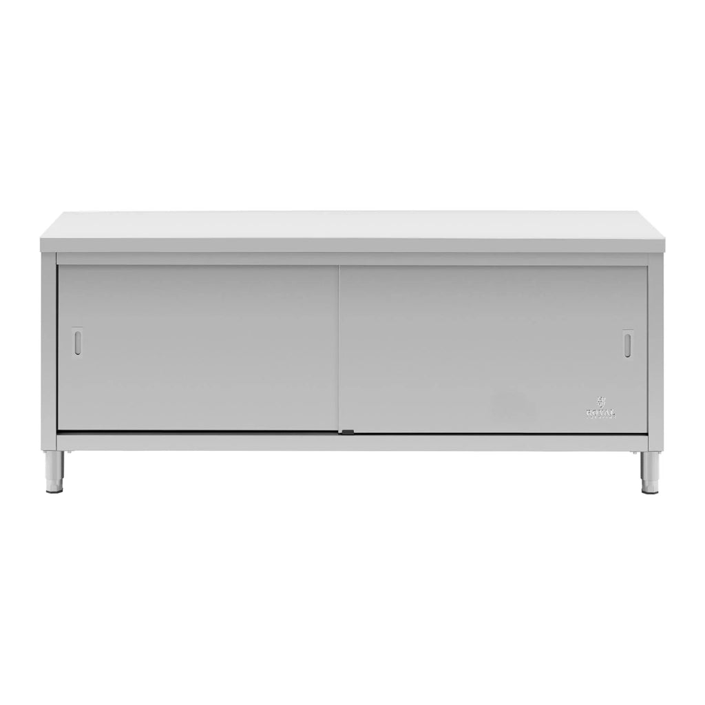 Mobile base in acciaio inox piano di lavoro per cucina con ante scorrevoli 200 x 70 cm portata 600 kg 14_0005086