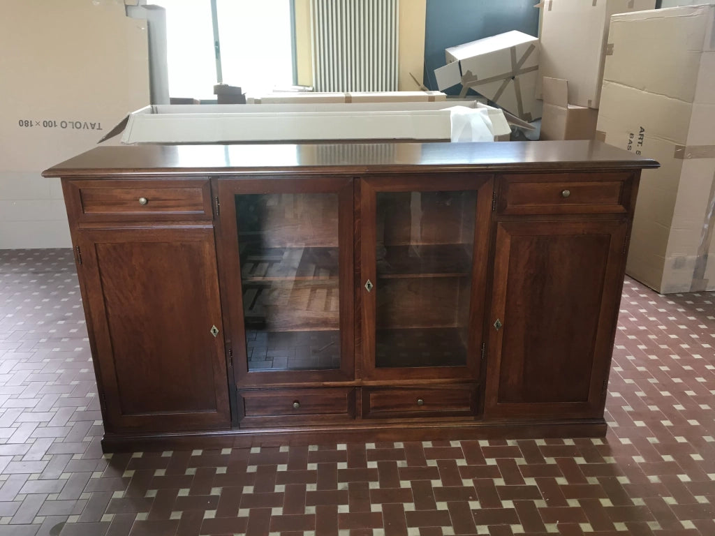 Madia credenza arte povera in legno 4 porte tinta noce l.205 p.49 h.113 - Mobili 2G