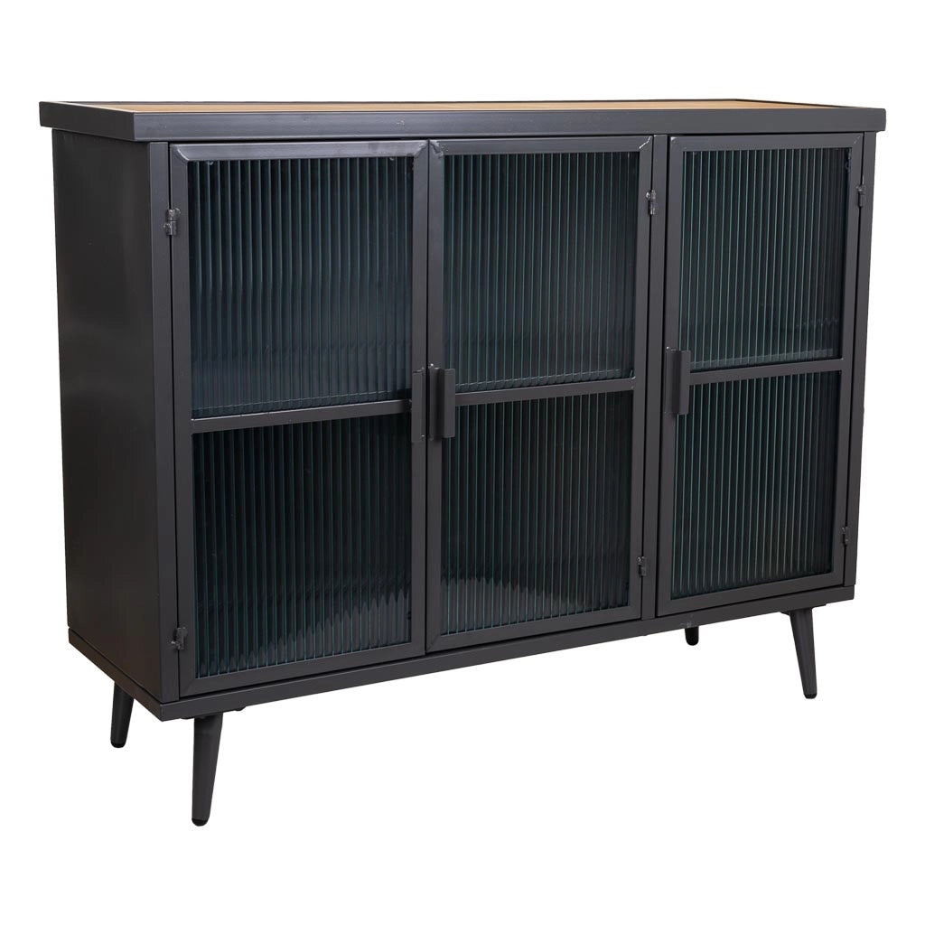 Credenza in metallo nero e legno 102x33x79,5h