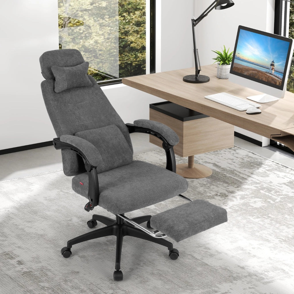 Sedia da ufficio reclinabile da scrivania in tessuto con braccioli imbottiti, Sedia poltrona esecutiva ergonomica-Sedie da ufficio