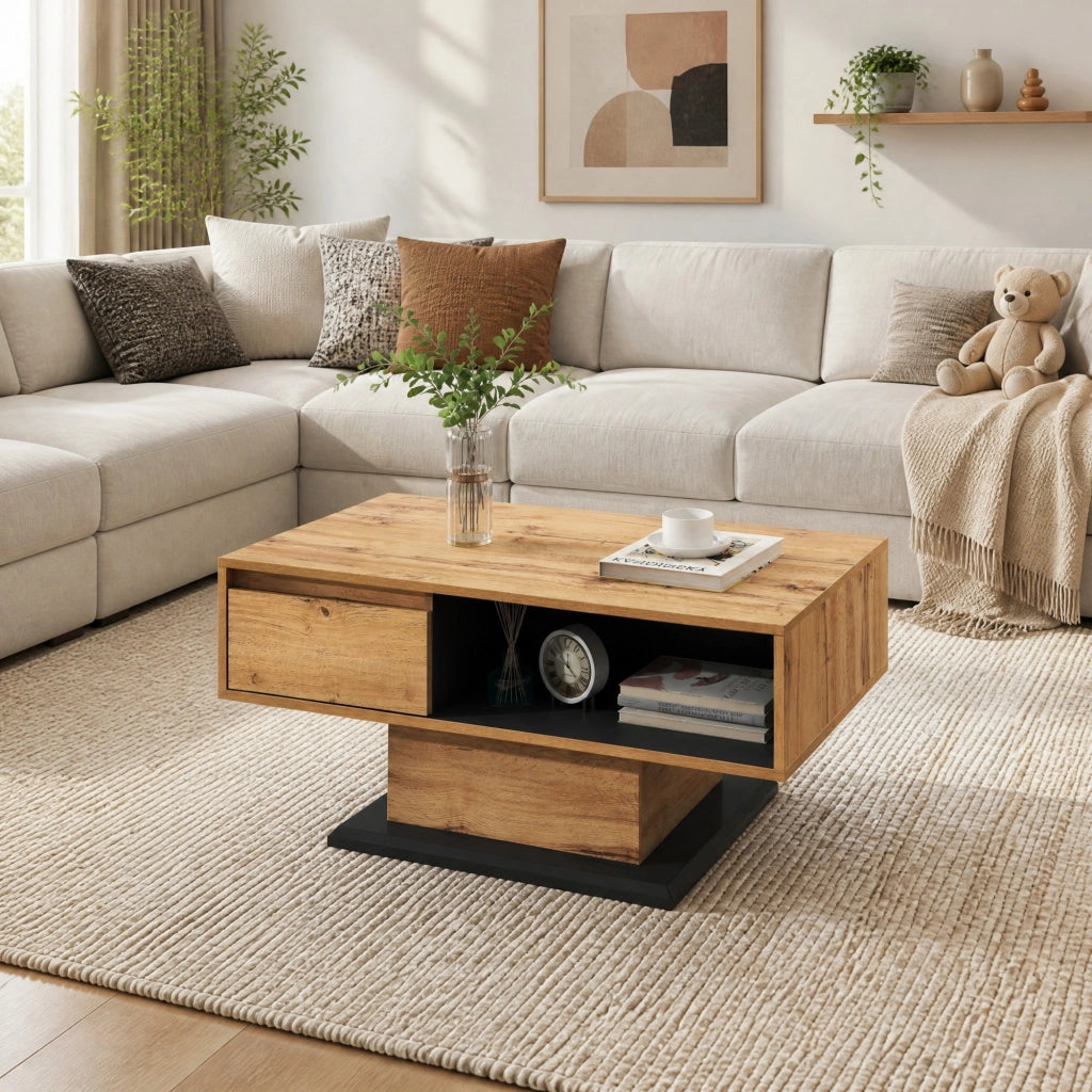 TAVOLO DA CAFFÈ 100x47x60 cm Effetto Quercia Naturale con cassetto