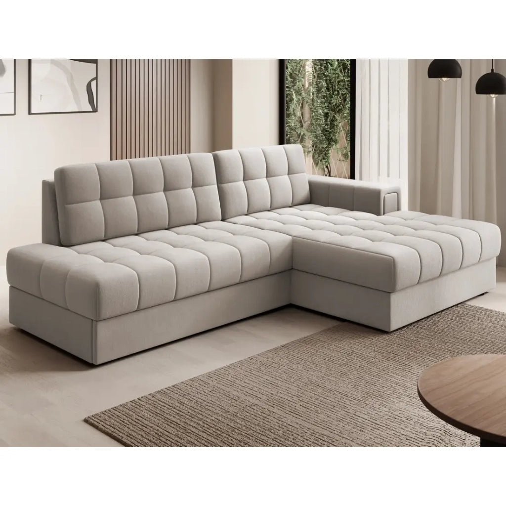 Divano ad angolo convertibile CUBITO beige 240 cm con contenitore e letto