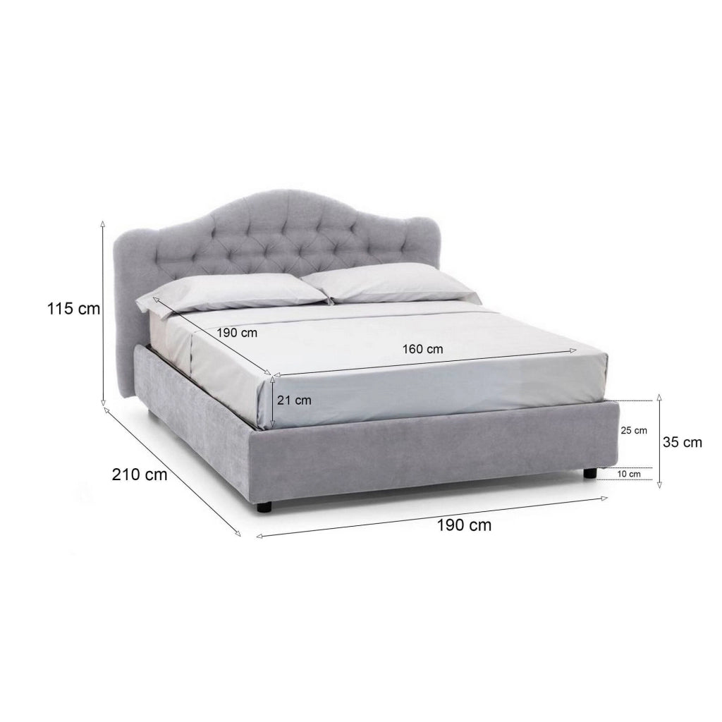 Letto Matrimoniale Allik, Letto Matrimoniale Materasso Incluso Made in Italy, Grigio