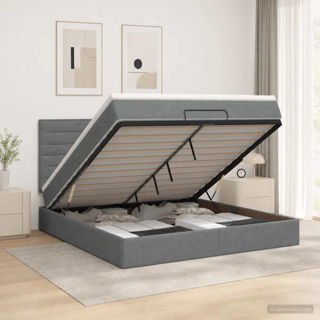 Letto Ottomano con Materasso e LED Grigio Scuro 140 x 190 cm 3457987