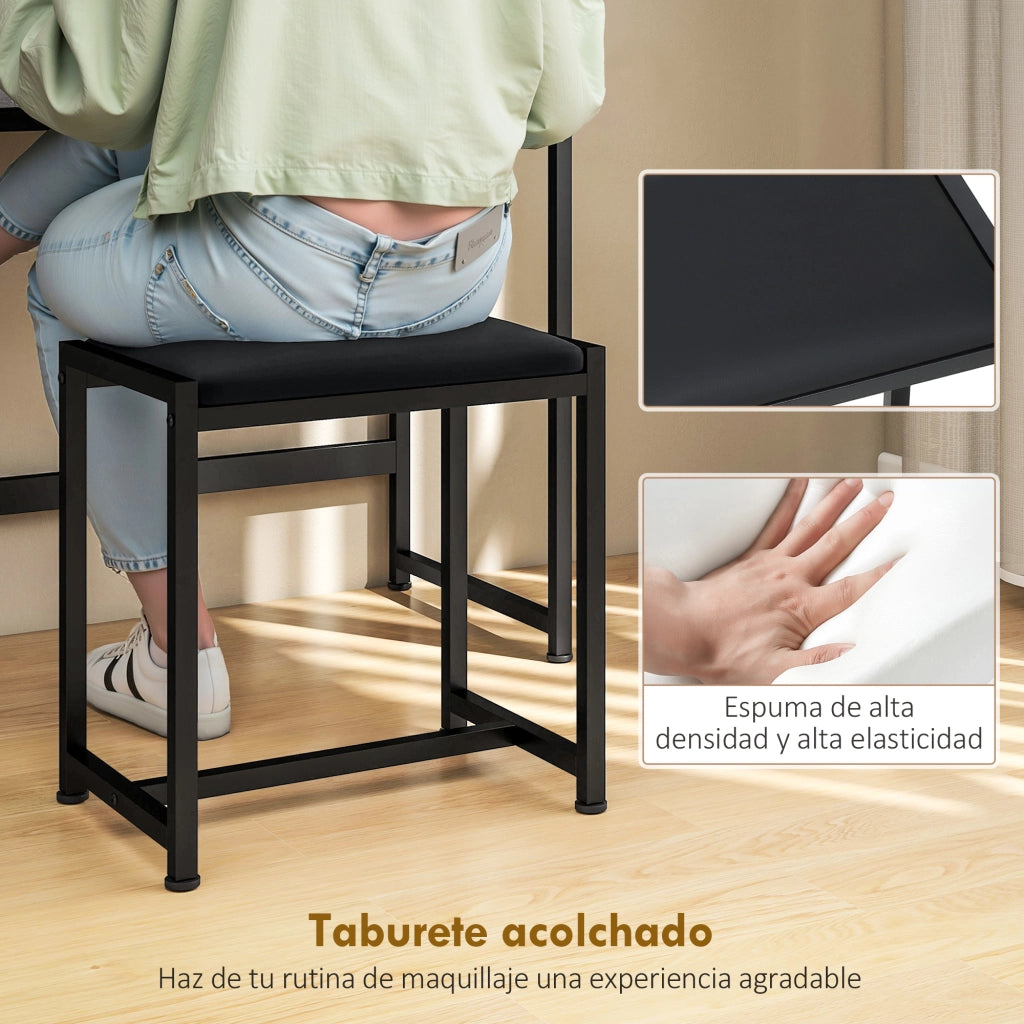 Cassettiera da trucco con specchio trittico e sgabello ¨C zephmum ¨C grigio tessuto 3 cassetti