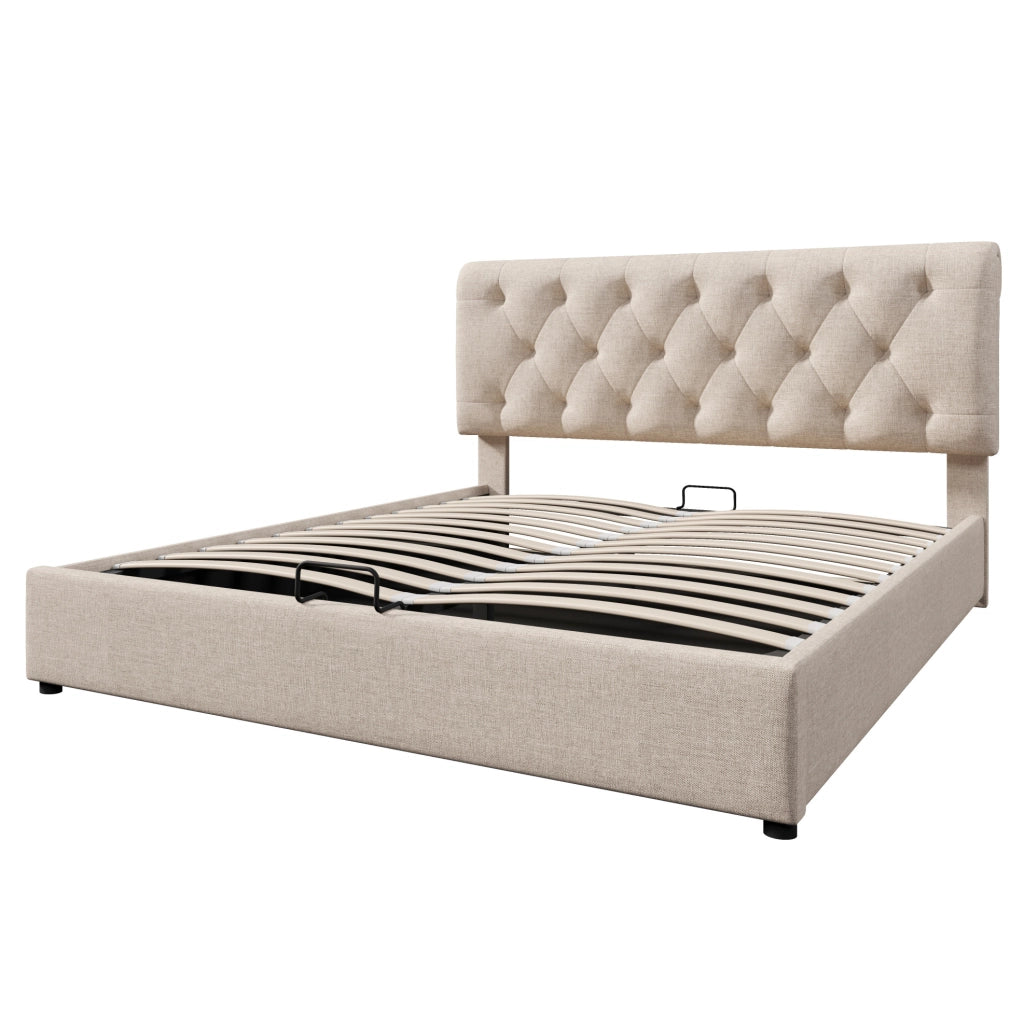 Letto matrimoniale 160x200 cm con contenitore; testiera regolabile; lino naturale