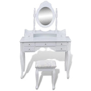 Tavolo da Trucco con Specchio e Sgabello 7 Cassetti Bianco 241002