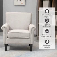 Poltrona d'Arredo in Stile Nordico con Braccioli, in Legno e Poliestere, 79x78x87 cm, Grigio e Marrone