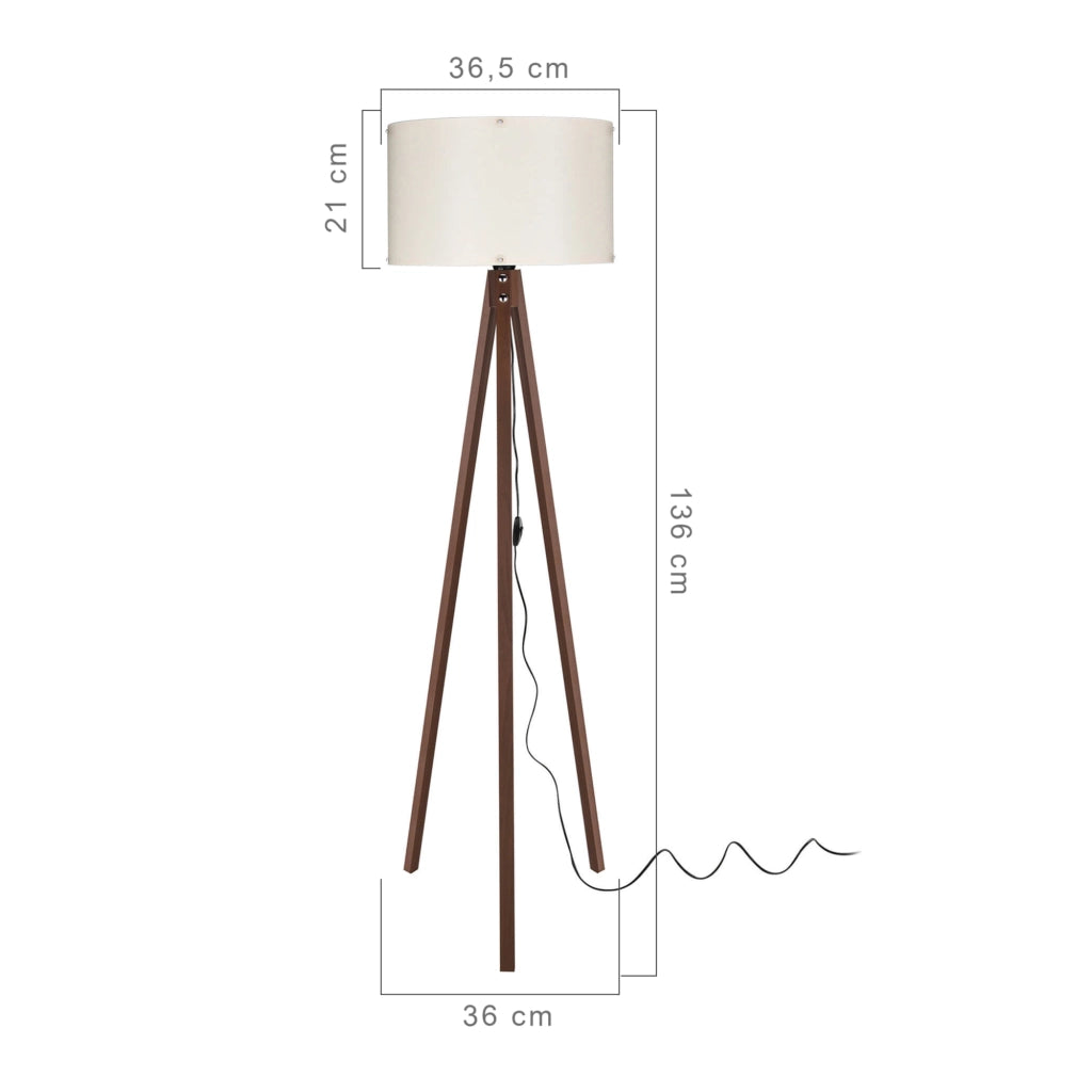 Lampada da Terra 'Guildford' a Treppiedi con Paralume in Tessuto/PVC Piantana - color Noce/Crema  [lux.pro]