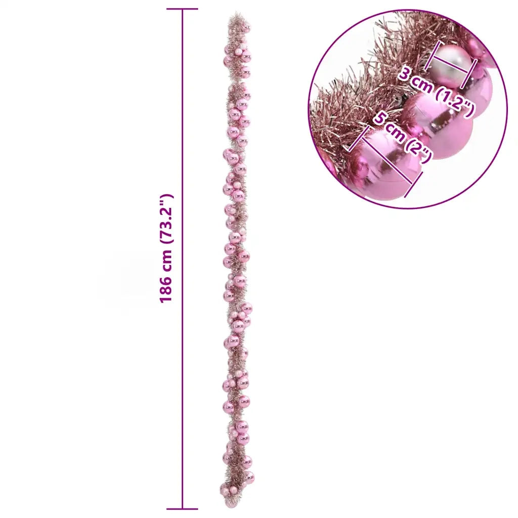 Ghirlanda di Palline di Natale Rosa 186 cm Polistirolo