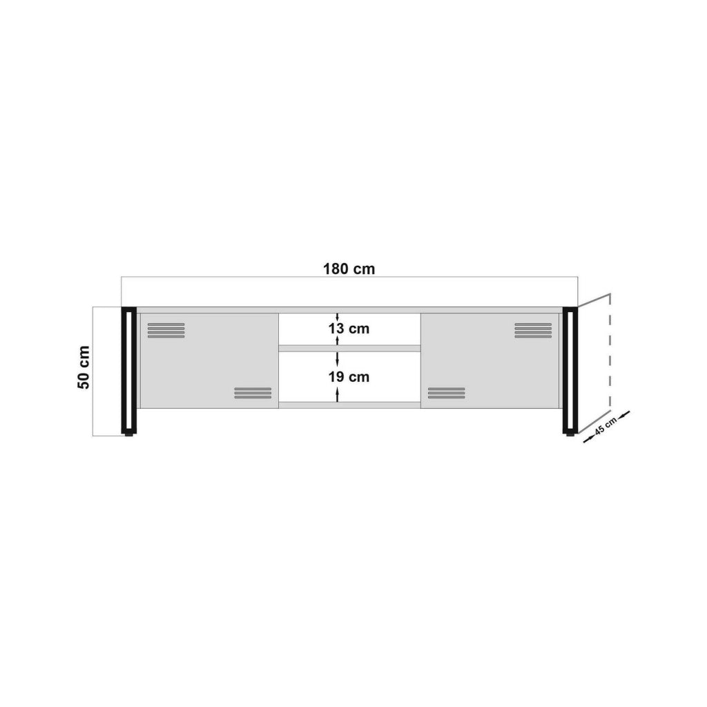 Mobile porta TV Cyprien, Credenza da soggiorno, Armadio basso per TV, Base parete attrezzata, 180x45h50 cm, Quercia e Nero