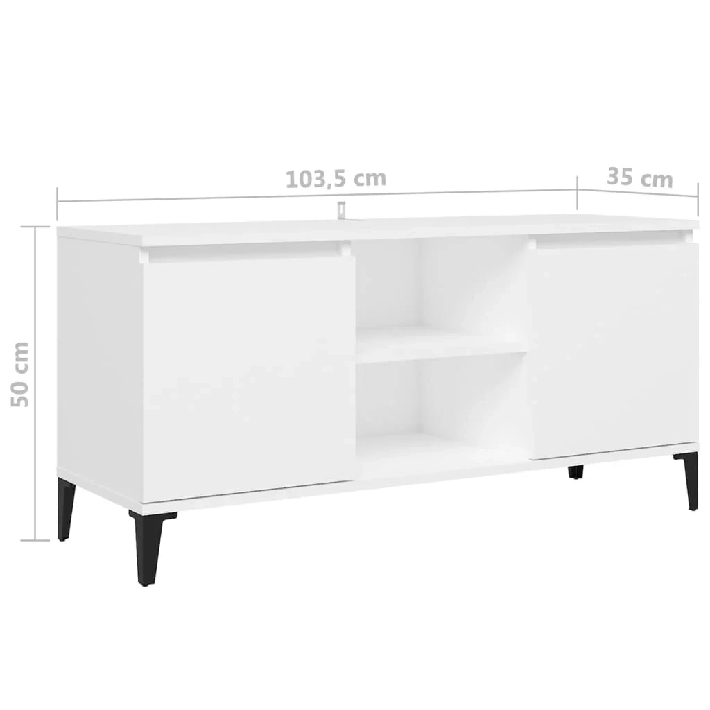 Mobile TV multimediale scaffale TV credenza mobile TV per sala da pranzo soggiorno camera da letto con gambe in metallo 103,5 x 35 x 50 cm bianco 02_0026858