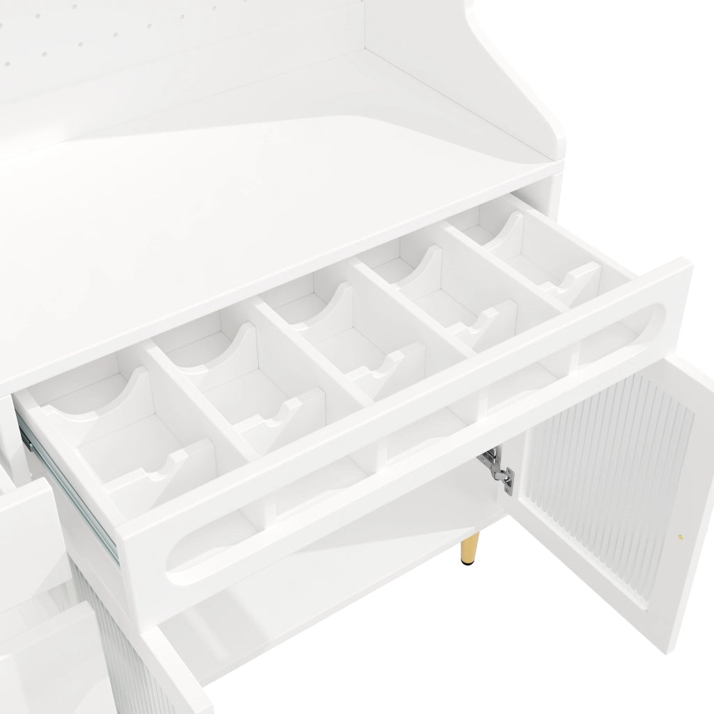 Mobile colonna da cucina con LED; ripiani regolabili e vano vino estraibile in MDF bianco 145 × 39 × 171 cm