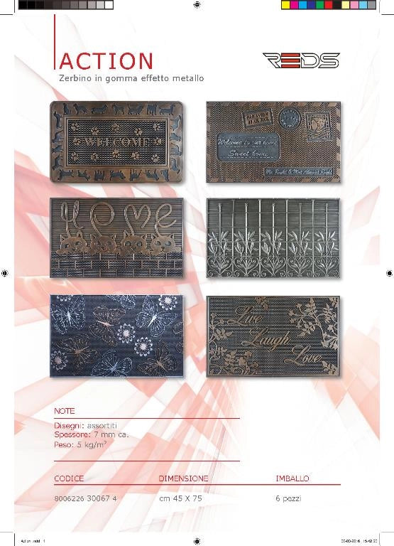 1 Pezzo Tappeto Zerbino in Gomma Finitura Metallizzata 45 x 75 cm 6 Decori
