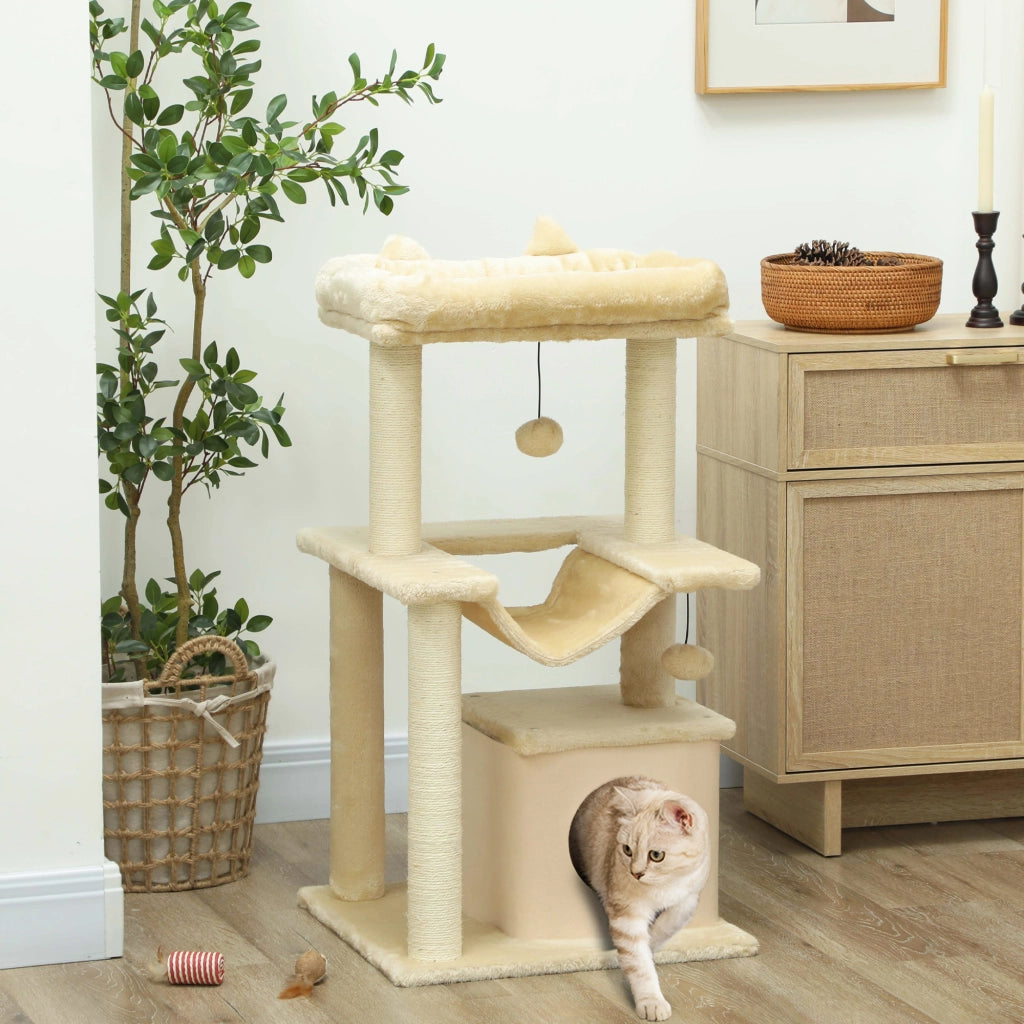 Albero tiragraffi per gatti con giocattoli ¨C zephmum ¨C 48x48x90 cm crema
