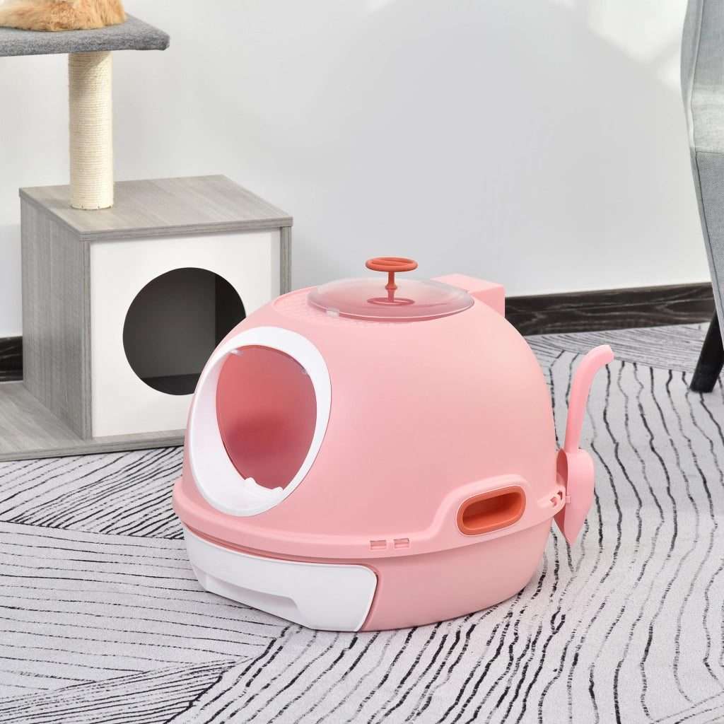 Lettiera per Gatti Chiusa con Vassoio Estraibile e 2 Ingressi ¨C Zephmum ¨C 47x55x44 cm, Rosa