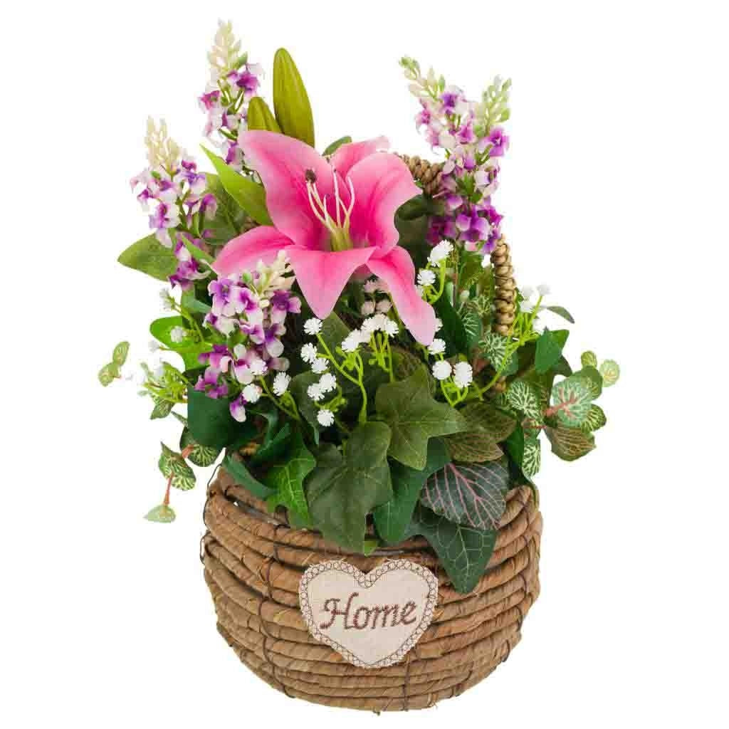 Cesto in corda con mazzo di fiori 31x25x36h
