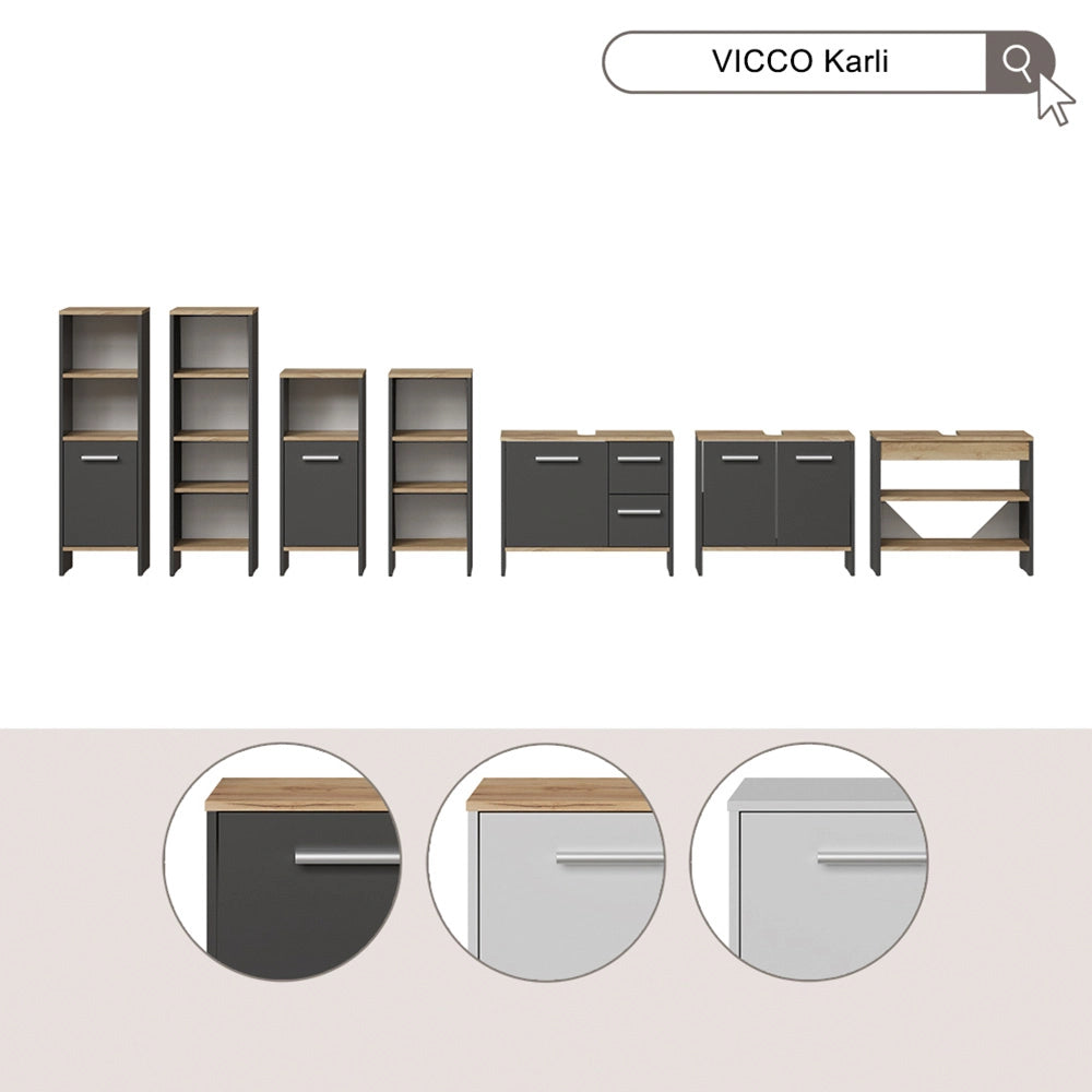 Vicco Set di mobili da bagno Antracite/Quercia dorata 3 parti