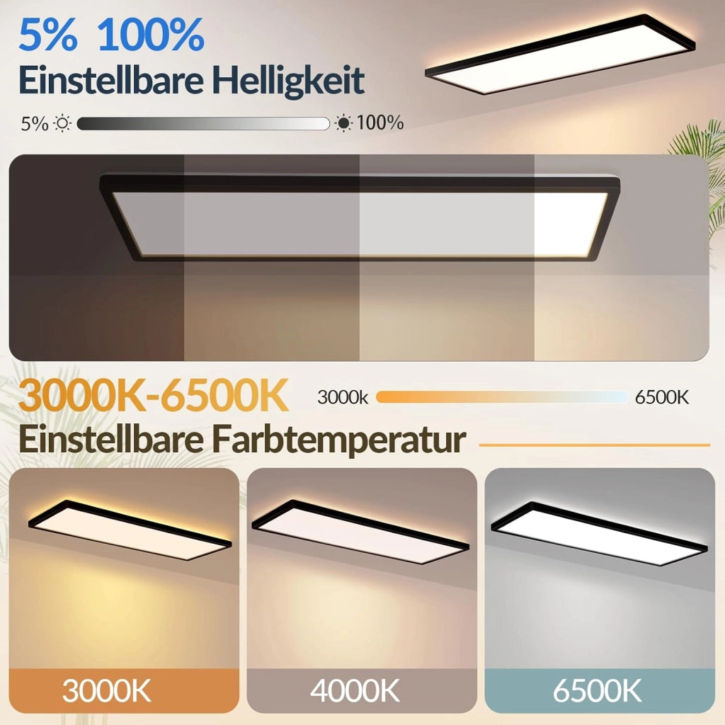 ZMH Lampada da soffitto LED Pannello Dimmabile Lungo Luce Diurna Retroilluminazione RGB Ufficio 22W per Soggiorno Nero