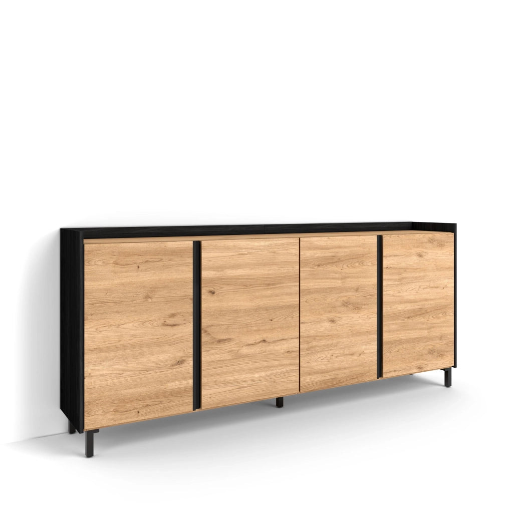 Credenza, Mobile, Cucina, 207x91x35 cm, 4 Porte, Design industriale, Rovere e nero