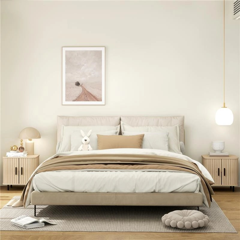 SET 2 COMODINI IN STILE NORDICO CON RIPIANO A 2 LIVELLI IN LEGNO E ACCIAIO 48X40X48 CM NERO E ROVERE
