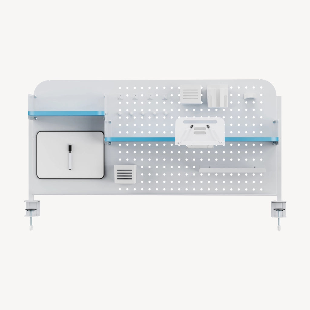 Organizzatore Sauda Pannello Forato da Scrivania con Morsetti 114x68 cm - Bianco/Azzurro [en.casa]
