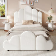 Letto imbottito 90x200 cm con angoli arrotondati in bouclé beige